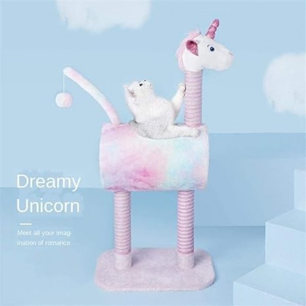 Cat Climbing Frame, Cat Tree, Tunnel Cat Litter, Unicorn Shape, Interactive Toy, 50x35x105cm, Gradient Color