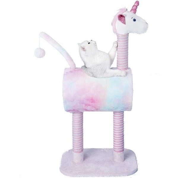 Cat Climbing Frame, Cat Tree, Tunnel Cat Litter, Unicorn Shape, Interactive Toy, 50x35x105cm, Gradient Color