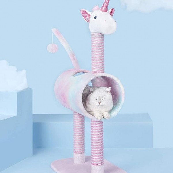 Cat Climbing Frame, Cat Tree, Tunnel Cat Litter, Unicorn Shape, Interactive Toy, 50x35x105cm, Gradient Color