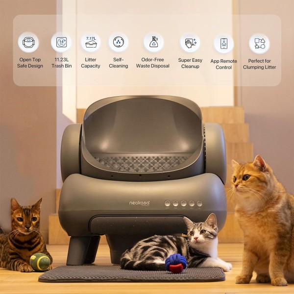 Neakasa M1 Open-Top Self Cleaning Cat Litter Box, Automatic Cat Litter Box with APP Control, Odor-Free Waste Disposal Includes Trash Bags