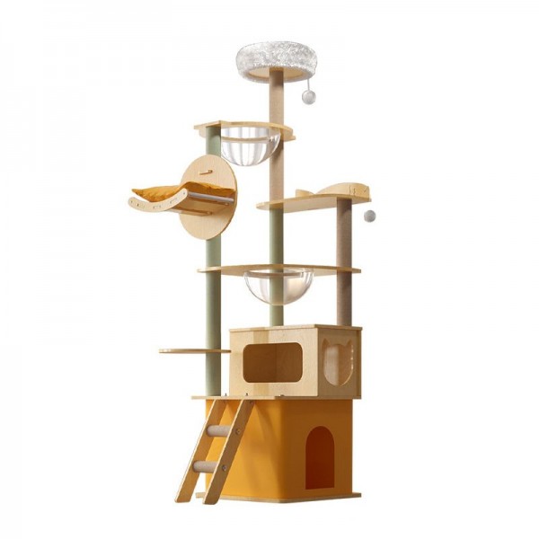 Yellow Multi-layer Cat Tree & Condo Artificial Board with Space Capsule and Ladder - Yellow