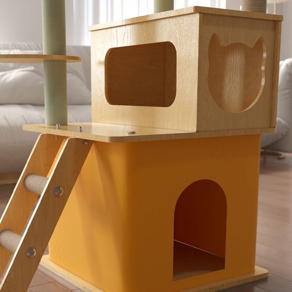 Yellow Multi-layer Cat Tree & Condo Artificial Board with Space Capsule and Ladder - Yellow