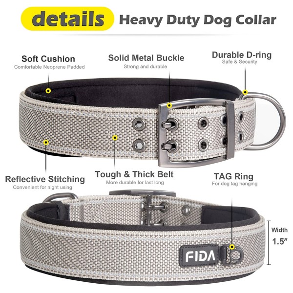 Fida Heavy Duty Dog Collar – Yellow - Large