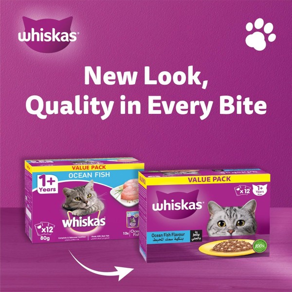 Whiskas Ocean Fish Flavour in jelly,12 Pouch x 80 g