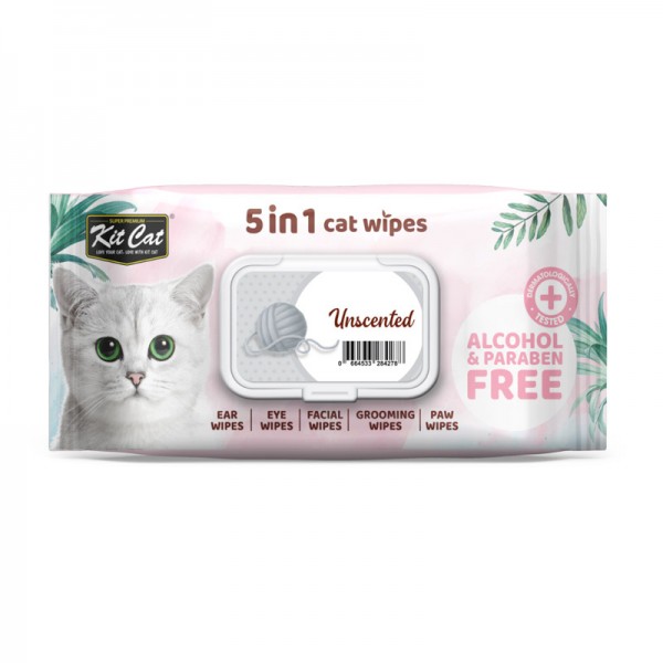 Kit Cat 5-in-1 Cat Wipes Unscented 80 SHEETS (15CM X 20CM)