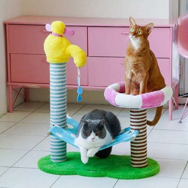 ZEZE, Shower Time Cat Tree, Cat Climbing Frame, Ultimate Bath & Play Playground for Your Pet, Size - 77cm x 65cm x 32cm