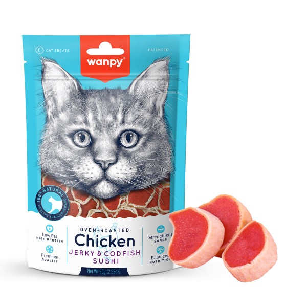 Wanpy Cat Chicken Jerky and Codfish Sushi for Cats ( 80g )