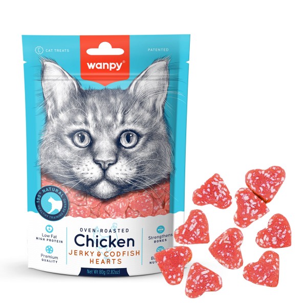 Wanpy Chicken Jerky & Codfish Hearts for Cats ( 80g )