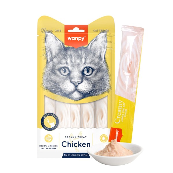 Wanpy Creamy Lickable Cat Treats – Chicken (14gx5)