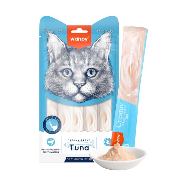 Wanpy Creamy Lickable Cat Treats – Tuna (14gx5)