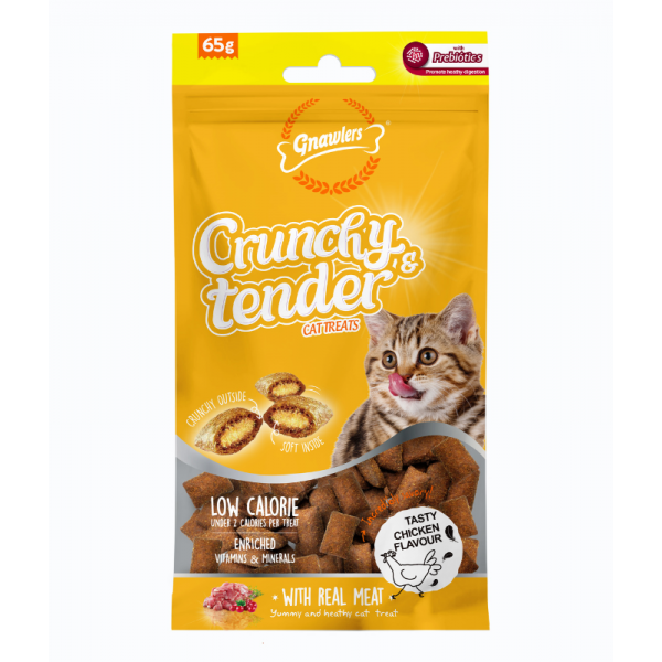 Gnawlers Crunchy & Tender Cat Treats 65g - Chicken Flavour