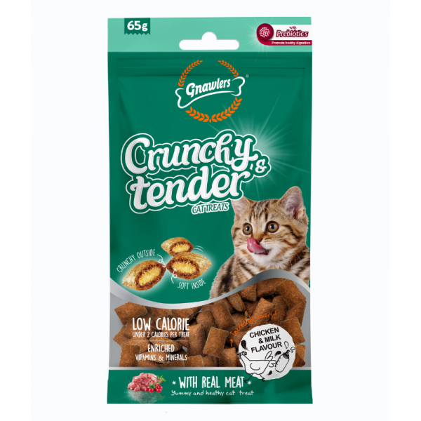 Gnawlers Crunchy & Tender Cat Treats 65g - Chicken & Milk Flavour