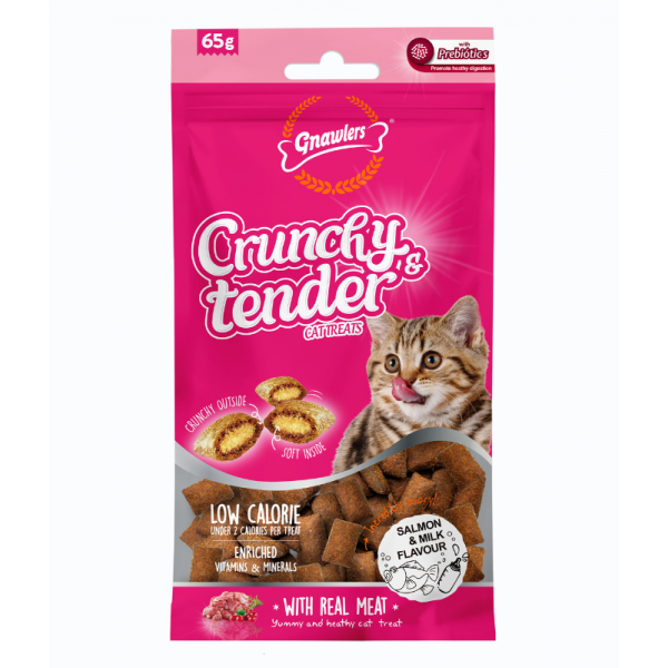 Gnawlers Crunchy & Tender Cat Treats 65g - Salmon & Milk Flavour