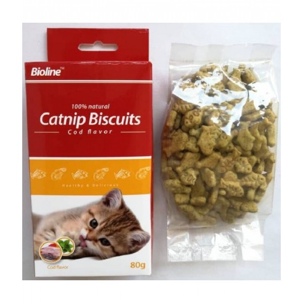 BIOLINE CATNIP BISCUITS COD FLAVOR ( 80 G )