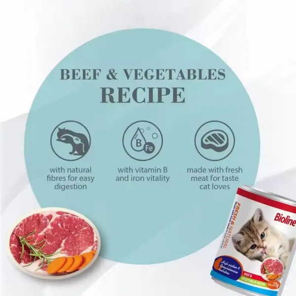 Bioline Canned Cat Food 375g-[Flavor - Beef & Vegetables]