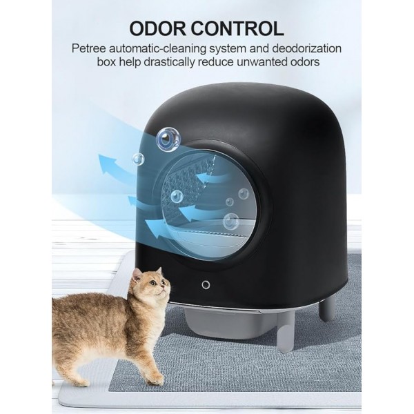 Petree Self-Cleaning Cat Litter Box with Wi-Fi Enabled, App Monitoring, Exceptional Safety – Elevate Your Cat's Hygiene, Automatic Cat Litter Box with