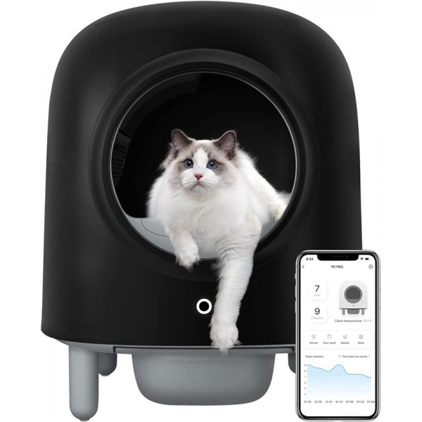 Petree Self-Cleaning Cat Litter Box with Wi-Fi Enabled, App Monitoring, Exceptional Safety – Elevate Your Cat's Hygiene, Automatic Cat Litter Box with