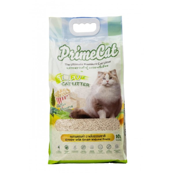 PrimeCat Tofu Clumping Cat Litter, Butter Popcorn Scent, 18 kg (4 Bags x 4.5 kg)