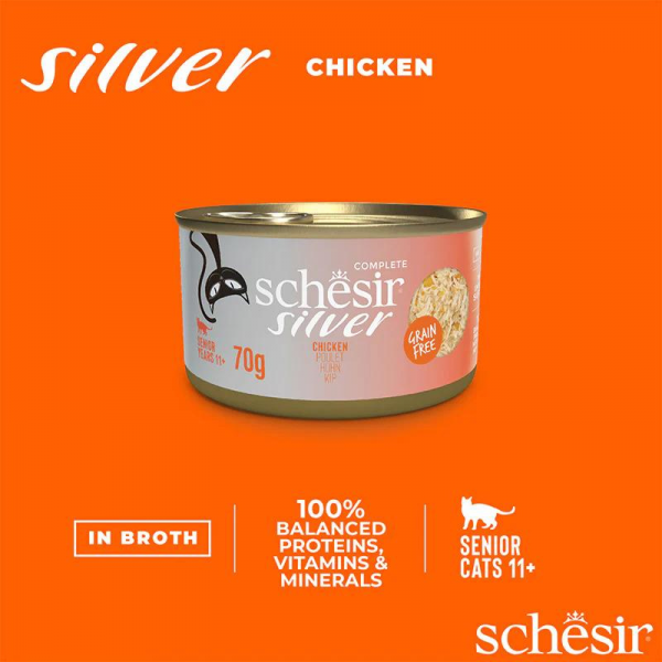 Schesir Silver Senior Cat Wholefood - Chicken 70g (Min Order- 12 Cans)