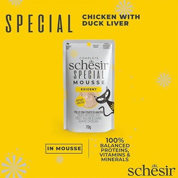 Schesir Special Mousse (Exigent) For Cat - Chicken With Duck Liver 70g