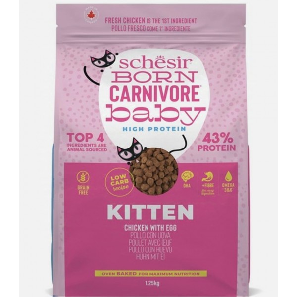 Schesir Born Carnivore Grain Free Oven Baked Dry Cat Chicken & Egg - Kitten 1.25kg