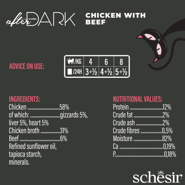 Schesir After Dark Wholefood In Broth For Cat - Chicken With Beef (80g X 12)