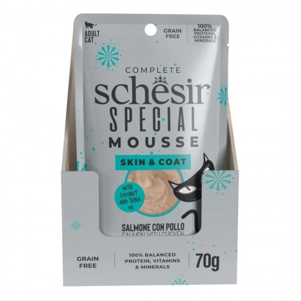 Schesir Special Mousse (Skin & Coat) For Cat - Salmon With Chicken (70g X 12) 1BOX