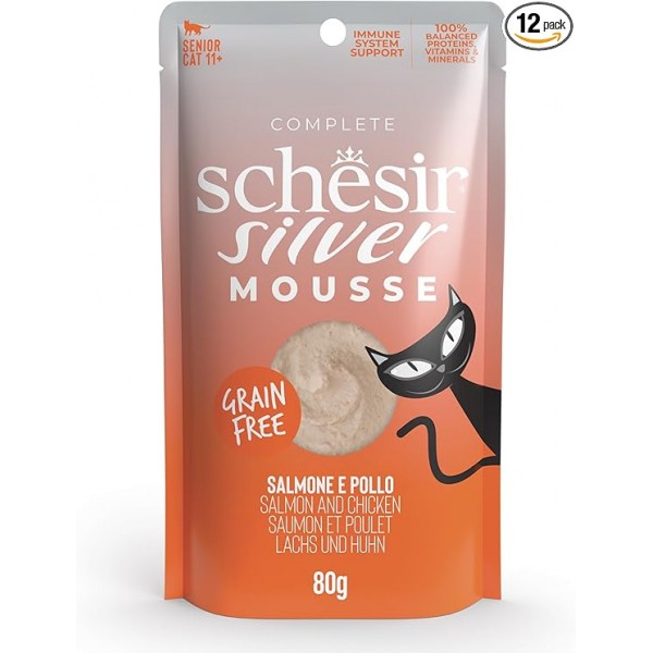 Schesir Silver Mousse Senior Cat - Salmon And Chicken (80g X 12) 1BOX