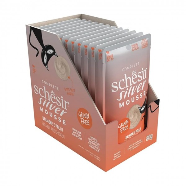 Schesir Silver Mousse Senior Cat - Salmon And Chicken (80g X 12) 1BOX