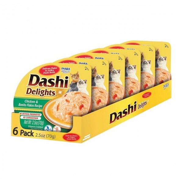 INABA Dashi Delights for Cats, Shredded Chicken with Bonito Flake Broth, 2.5 Ounce Cup, 6 Cups Total, Chicken & Bonito Flakes Recipe 6PCS 1 BOX