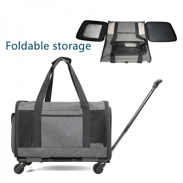 Pet Travel Bag With Portable Trolley And Detachable Universal Wheels