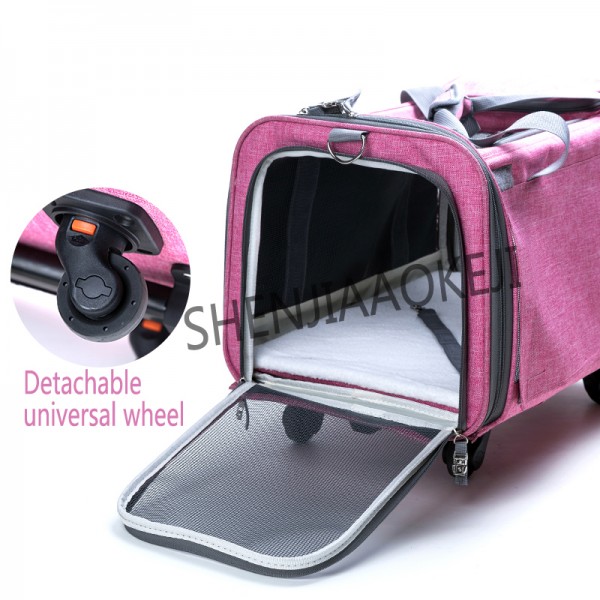 Pet Travel Bag With Portable Trolley And Detachable Universal Wheels