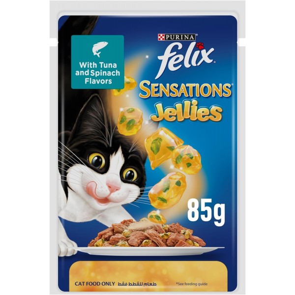 Felix Purina Felix Sensations Jellies Tuna and Spinach Flavors 85g (Pack of 12)