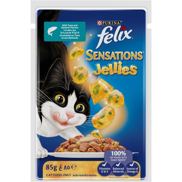 Felix Purina Felix Sensations Jellies Tuna and Spinach Flavors 85g (Pack of 12)