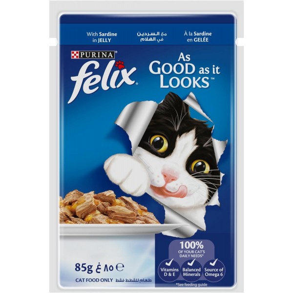 Purena Felix As Good As it Looks Adult Cat with Sardines in Jelly, 85g, 12 Pack