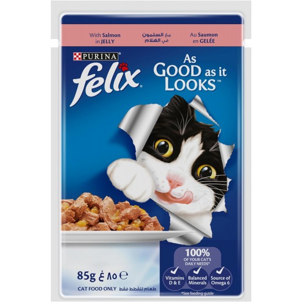 Purina Felix As Good As it Looks Adult Cat with Salmon in Jelly, 85g, 12 Pack