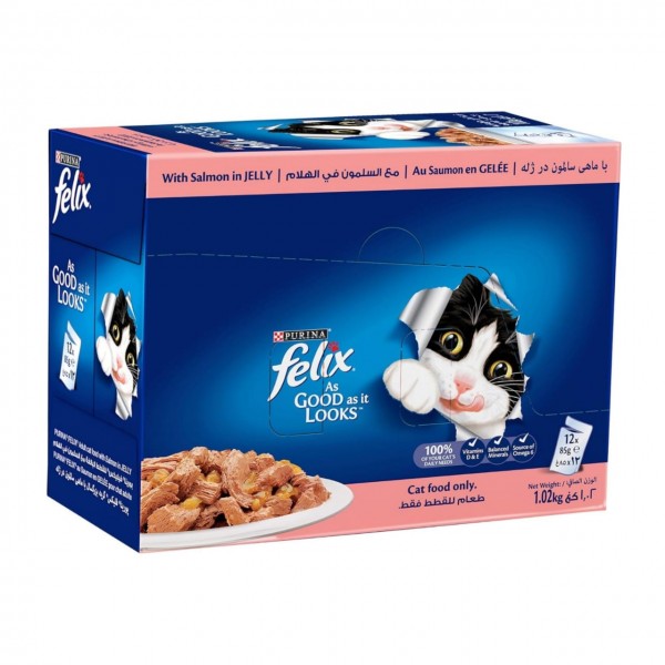 Purina Felix As Good As it Looks Adult Cat with Salmon in Jelly, 85g, 12 Pack