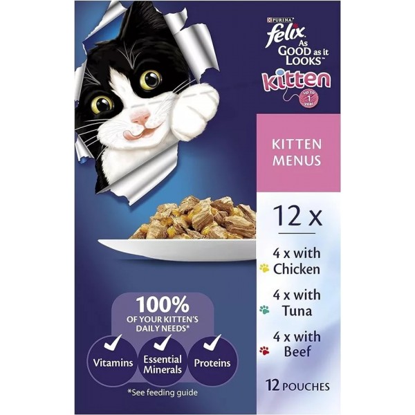 FELIX Kitten As Good as it Looks Kitten Menus in Jelly Wet Cat Food 12 x 85g