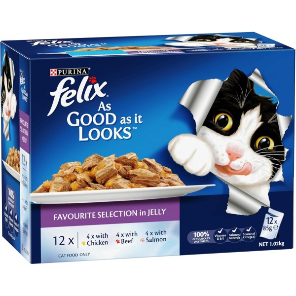 Felix Favourite Selection in Jelly with mixed flavor 85g( 1 box )