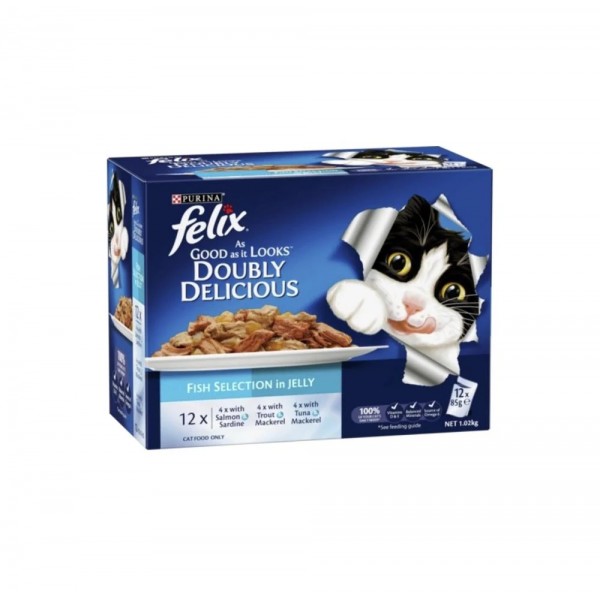 FELIX - Adult Doubly Delicious Fish Selection in Jelly Wet Cat Food (85g x 12pk)