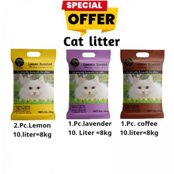 GOLDEN CAT CAT LITTER ( 4pcs X 8kg ) Lavender 1 pcs , Lemon 2 pcs , Coffee 1 pcs