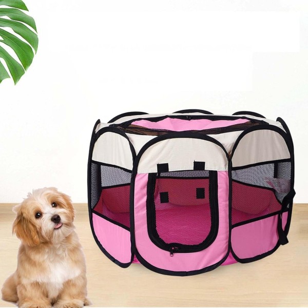 Soft Fabric Portable Foldable Pet Dog Cat Puppy Playpen, Indoor/Outdoor use Pet Kennel Cage D31.5 x H23 inch GRAY