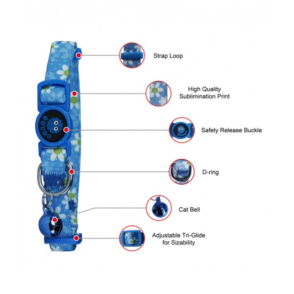 DOCO FURBALL CAT COLLAR ( BLUE & FLOWER )