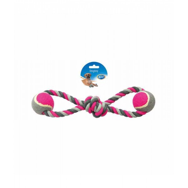 DUVO PLUS DOG TOY PINK ( COTTON ROPE & 2 TENNIS BALL )