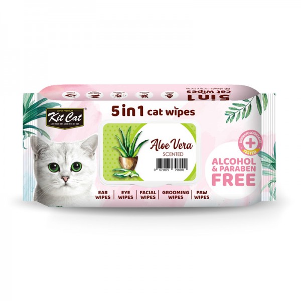 Kit Cat 5-in-1 Cat Wipes ALOE VERA(80sheets)