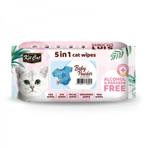 Kit Cat 5-in-1 Cat Wipes BABY POWDER Scented(80ps )