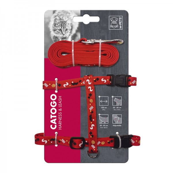 M-PETS Catogo Cat Harness & Leash Set( Red)