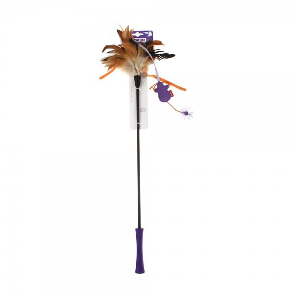 Catwand Feather Teaser Natural Feather & TPR Handle ( PURPLE BUTTER FLY )