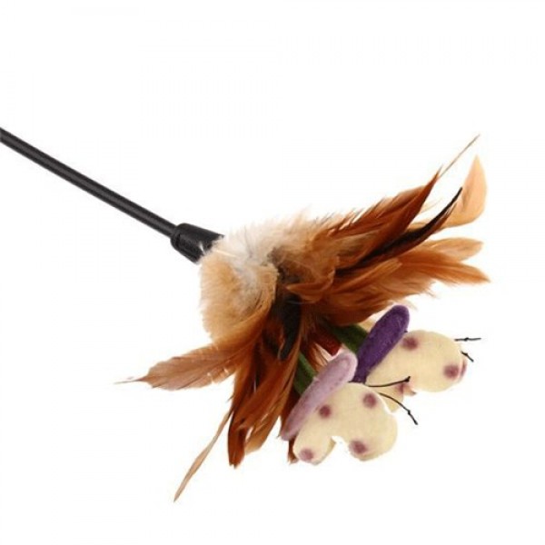 Catwand Feather Teaser Natural Feather & TPR Handle ( PURPLE BUTTER FLY )